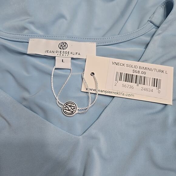Jean-Pierre Klifa Blue V-Neck Bimini Stretch Knit 3/4 Sleeve Top LARGE NWT $68 - Picture 5 of 5
